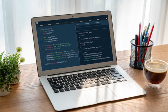 Software development programming on computer screen for modish application and program coding