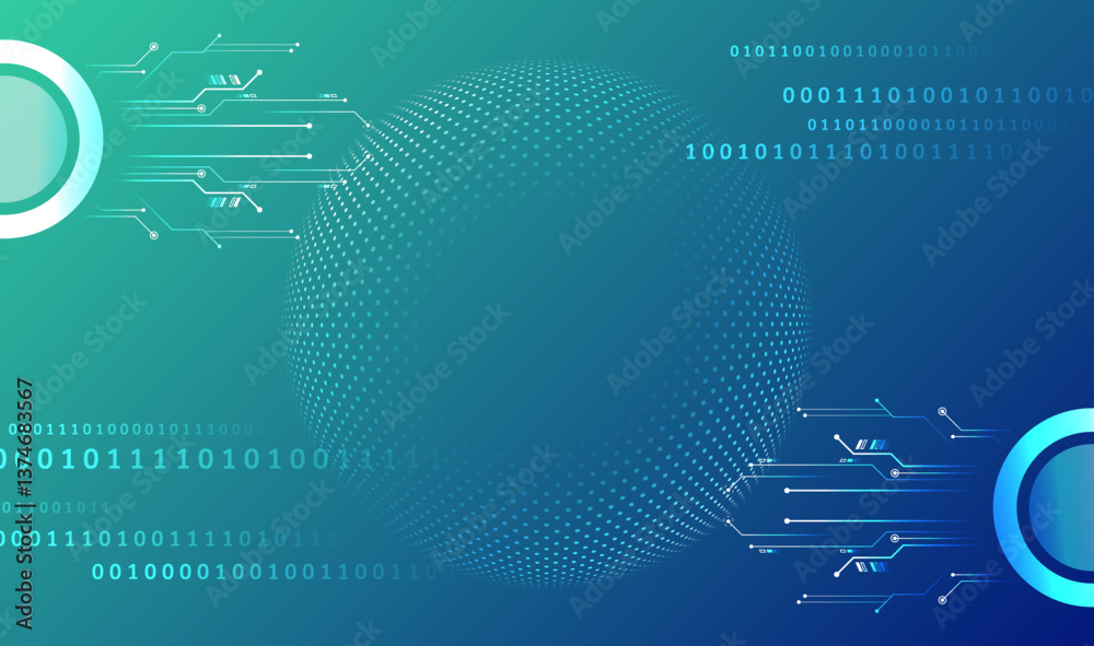 Aufkleber Wide Blue background with various technological elements. Abstract circle technology communication, vector illustration. Futuristic design for presentation. Hi-tech computer digital technology concept