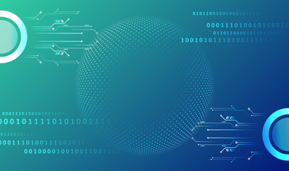 Wide Blue background with various technological elements. Abstract circle technology communication, vector illustration. Futuristic design for presentation. Hi-tech computer digital technology concept