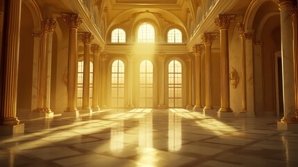Obraz premium A radiant ray of sunlight illuminates the majestic hall of a grand building