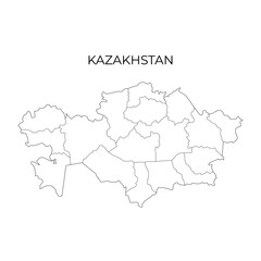Fototapeta premium Black and white vector outline map of Kazakhstan, highlighting its regional divisions and borders, ideal for educational, political, and geographic reference