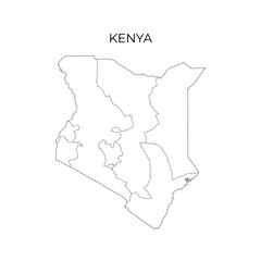 Black and white vector outline map of Kenya, showing its counties and borders, suitable for educational, political, and geographic reference