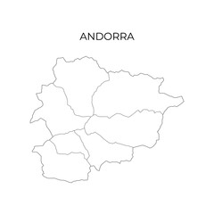 A simple black line map showing the administrative divisions of Andorra with the country name displayed above on a white background
