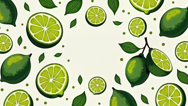 concept made of lime fruit and hand drawn illustration  with free space in centre