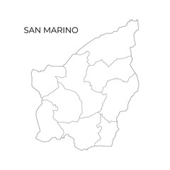 A black and white vector map outline of San Marino, showing its regions and geographical boundaries
