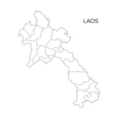 A simple black and white vector map outline of Laos showing its provinces and geographical divisions