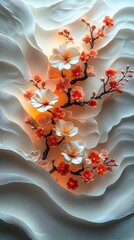 Delicate White and Orange Flowers Blooming Against Soft Wavy Layers

