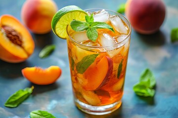 Refreshing peach iced tea recipe with lime and mint summer drink beverage cocktail refreshment drinkware