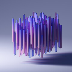 Aesthetic composition of plastic and glass shapes on light background. 3d render.