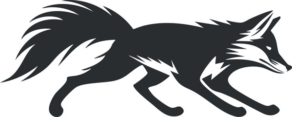Obraz premium Stylized silhouette of a running fox in black and white, showcasing dynamic movement and grace.