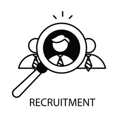 Vector icon for recruitment. Line art symbolizing job search, hiring process, and talent acquisition.