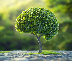 rendering of a green tree in the shape of a brain with leaves, a concept for a healthy mind and mental health care