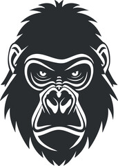 Fototapeta premium Stylized black and white gorilla face illustration with bold lines for graphic design use.