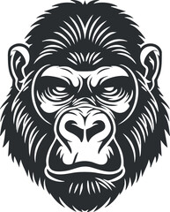 Fototapeta premium Stylized black and white illustration of a gorilla's face, emphasizing bold lines and expression.