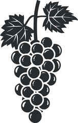 Obraz premium Black silhouette illustration of a grape bunch with leaves, ideal for agricultural themes.