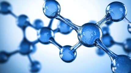 Abstract, Luminous Blue Molecular Structure. Connected Nodes With Bright Energy Pathways, 3D Render.