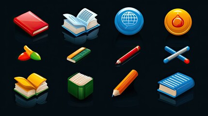School Education Icons - Custom icons representing school education themes like books, pencils, and classrooms, ideal for educational websites, apps, and design projects.