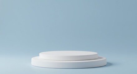 Presenting Product on White Podium Against Soft Light Blue Background