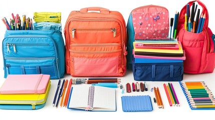 School Supplies - Essential school supplies such as pens, notebooks, and backpacks, ideal for back-to-school promotions, education marketing, and classroom setups.