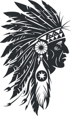 Silhouette illustration of a traditional headdress with feathers in tribal design style.