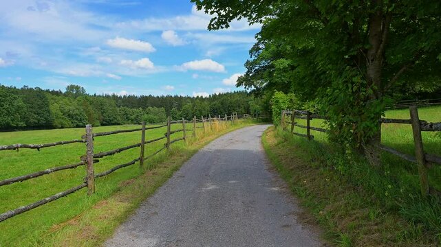 Wanderweg, Wald, Wolken, Himmel, Sommer, M&uuml;lben, Waldbrunn, Neckar Odenwald Kreis, Baden-W&uuml;rttemberg