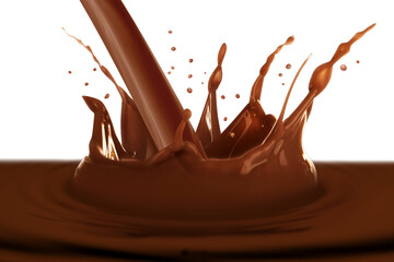 Yummy chocolate milk splashing on white background