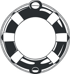 Black and white outline illustration of a lifebuoy, symbolizing safety and rescue at sea.