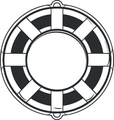 Naklejka premium Black and white illustration of a lifebuoy ring symbolizing safety and rescue at sea.