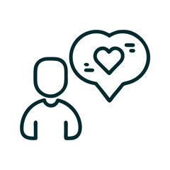 Person expressing love in a speech bubble next to a heart icon  