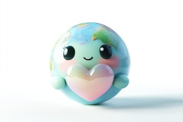 Cute cartoon Earth holding a heart, symbolizing love and care for our planet.