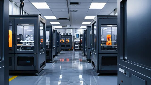 Advanced 3D printing facility producing customized components, revolutionizing manufacturing with additive technology