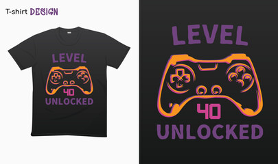 "Level 40 Unlocked" Retro vintage controller design. Funny birthday gaming style T-shirt template design. Eps 10 vector  © iCreativePrints