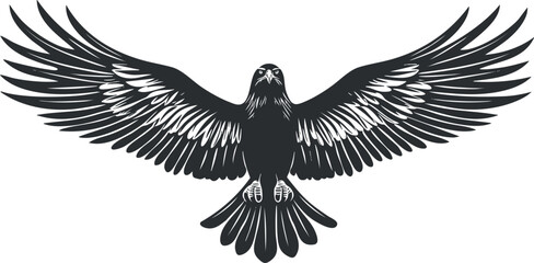Fototapeta premium Black and white vector illustration of an eagle with wings spread, symbolizing freedom and power.