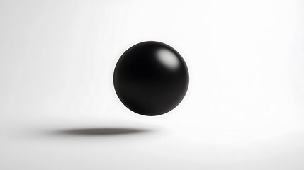 Minimalist black sphere floating above a white surface with its cast shadow. A clean, graphic composition with smooth textures and subtle gradients.