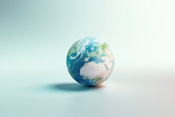 Fototapeta premium A 3D rendering of planet Earth, showcasing its continents and oceans against a light blue background.
