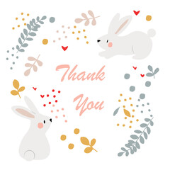 Post card with bunnies and flowers.