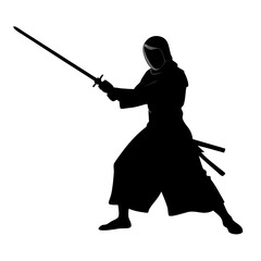 Samurai Silhouette: A dramatic silhouette of a samurai warrior in action, wielding his katana sword, their form a powerful symbol of martial arts and Japanese culture.  
