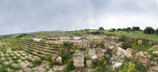 Panoramic view of Ruins of Byzantine church in Hurvat Beit Loya in Israel