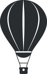 Fototapeta premium Black and white silhouette of a hot air balloon icon, symbolizing travel and adventure.
