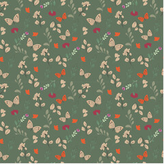 Seamless floral pattern. Colorful vector element on green background.