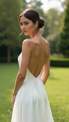 Bride in a dress with an open back