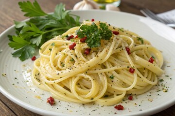 A pasta with garlic and olive oil