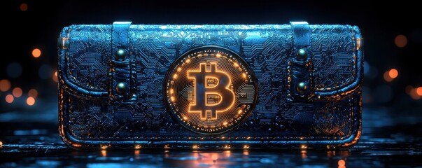 Closeup of a Bitcoin-branded wallet representing cryptocurrency concept