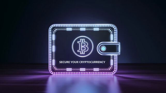 Neon-lit crypto wallet secure your digital currency High-tech futuristic design