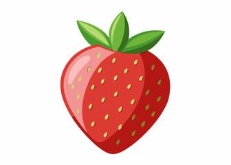 Fresh ripe strawberry with green leaves isolated on a white background in a vector illustration