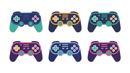 Colorful video game controller icons Modern flat design Playful vibrant hues