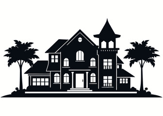 Church silhouette vector design with building and architectural elements in an urban town setting