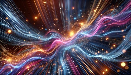 Fototapeta premium Colorful energy flow and light motion creating dynamic waves in abstract image
