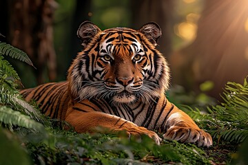 Obraz premium Tiger in Forest Sunlight (1)