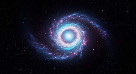 Spiral galaxy glowing in vibrant colors against a dark background  